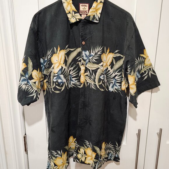 Tommy Bahama floral shirt black with yellow size medium - Picture 1 of 8